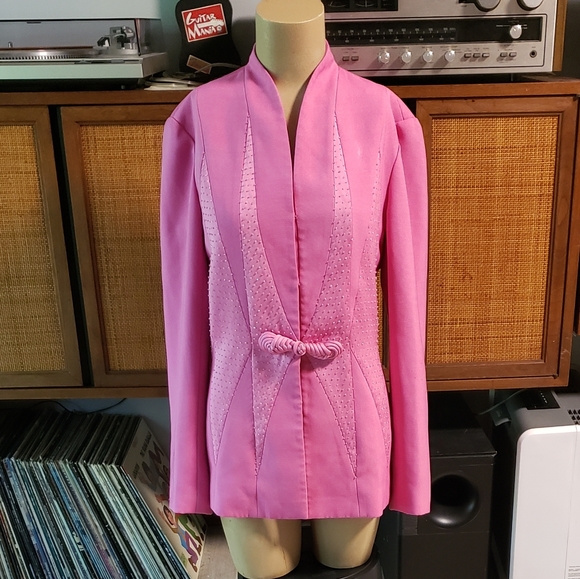 Vintage Pink Blazer W/ Hand Beaded Detail Sz 8 - Picture 1 of 4